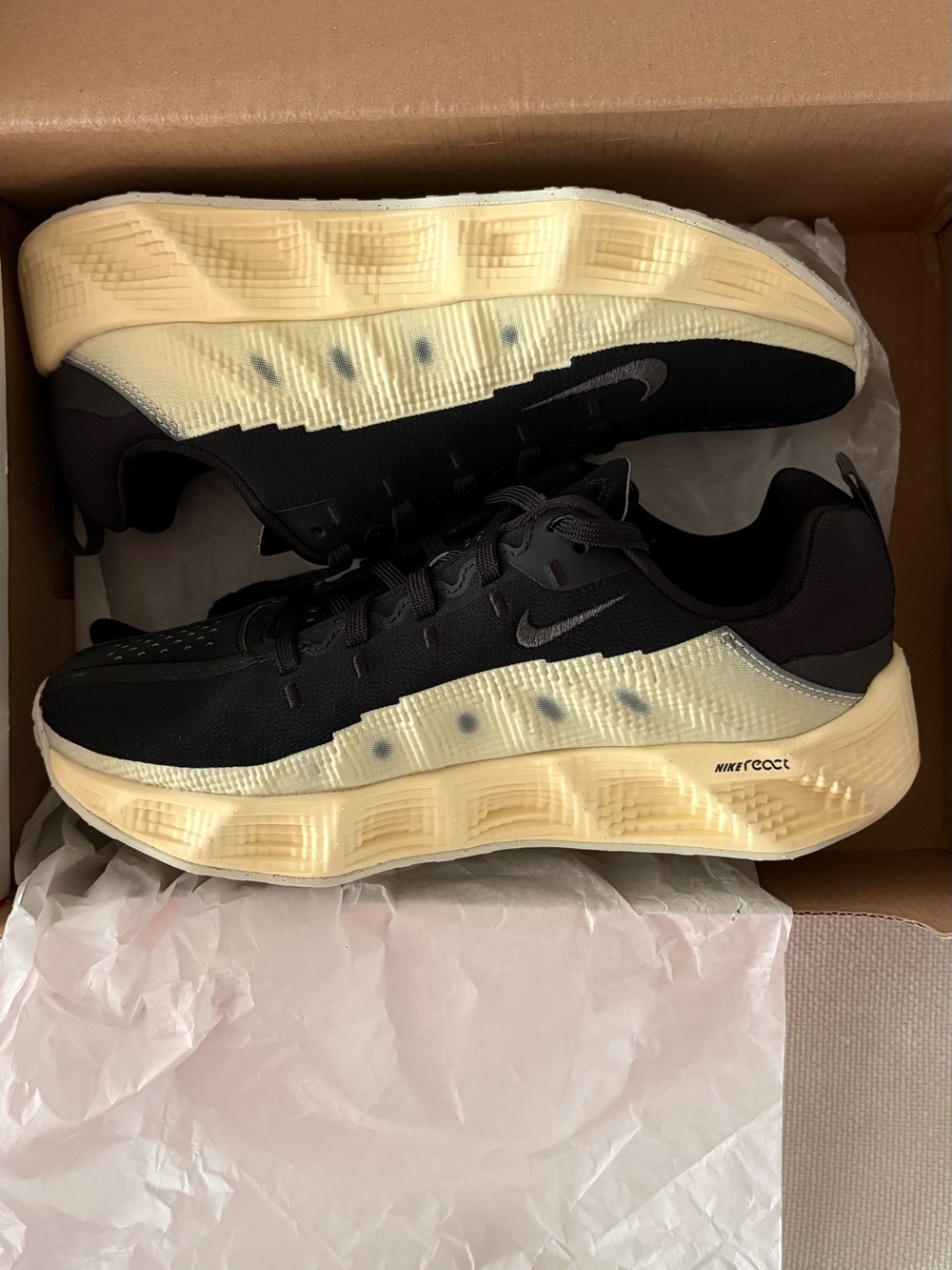 Nike React Black and Cream Running Shoes Size 4Y